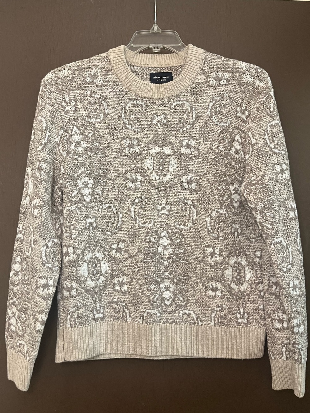 Abercrombie & Fitch Men’s Paisley Ivory And Beige Knit Sweater Small